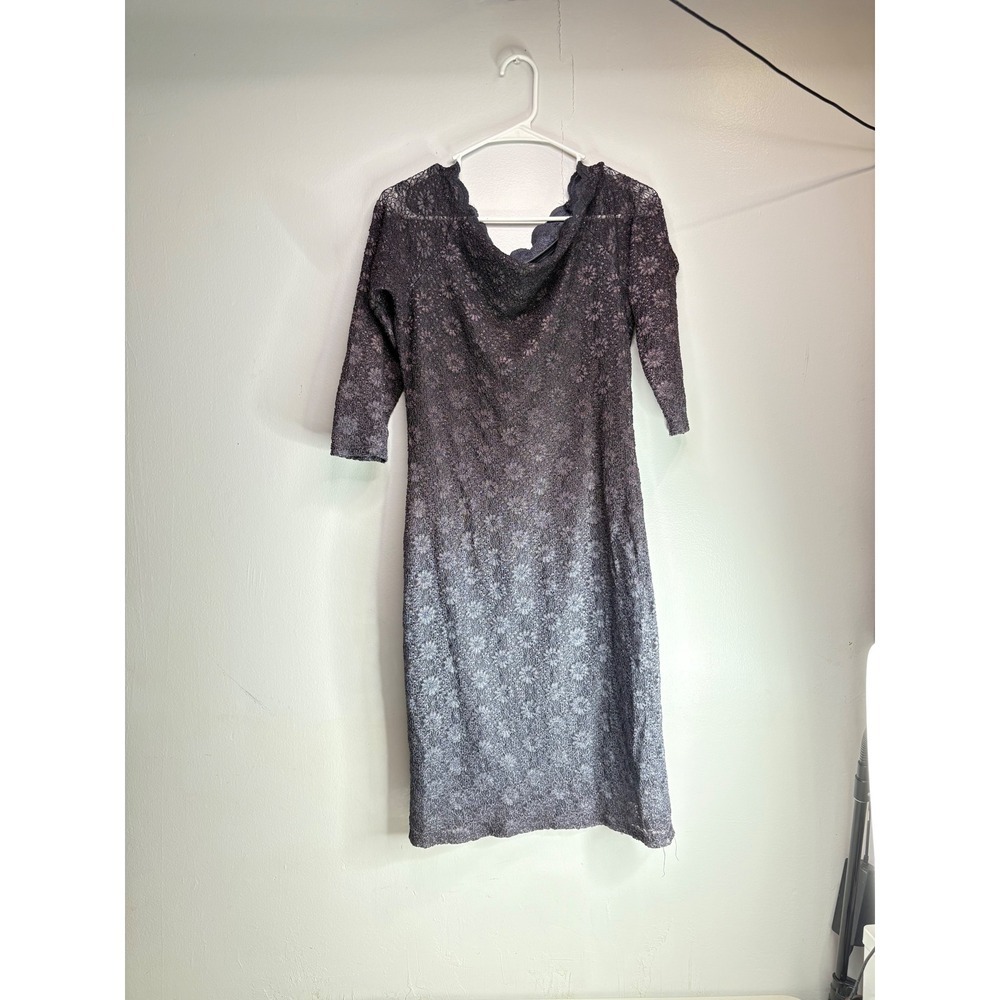 Onyx Nite Ombre Lace Sheath Dress 3/4 Sleeve Knee Length Size 14